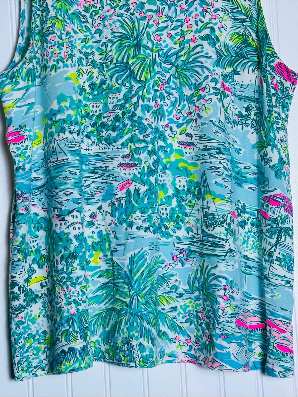 Lilly Pulitzer Kristen Tank Top L Gustavia Green Sunshine City" Resort Wear - Picture 11 of 15